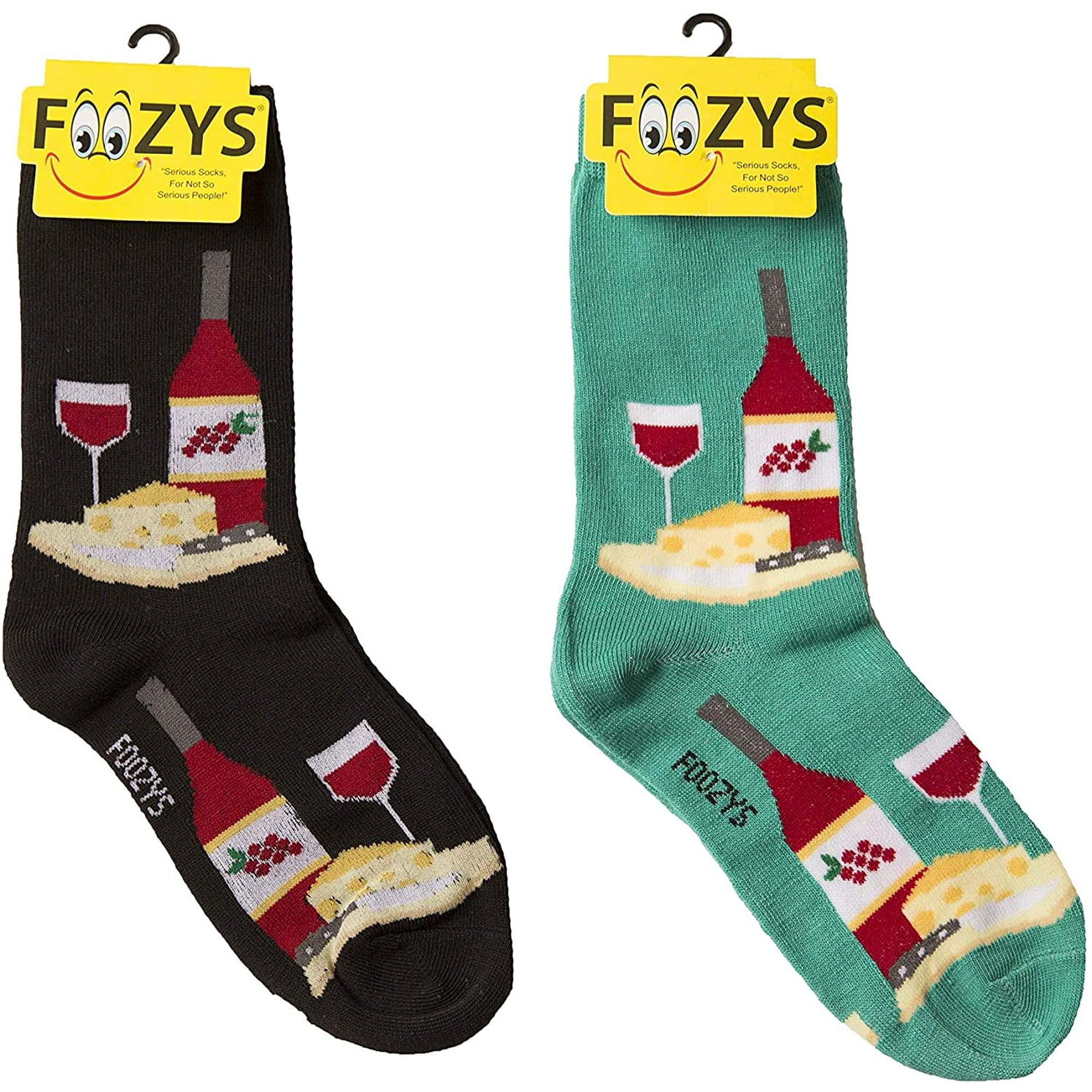 Foozys Women’s, Wine Time Socks (Black & Green) (2-Pair)