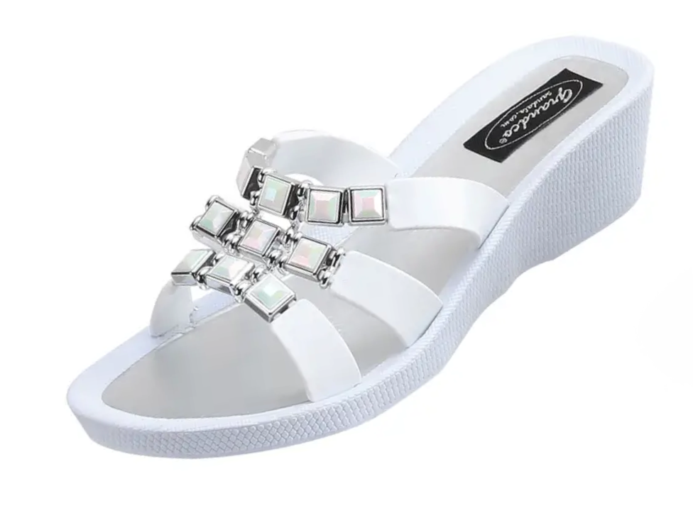 Grandco Sandals - Onyx Wedge Slide, White