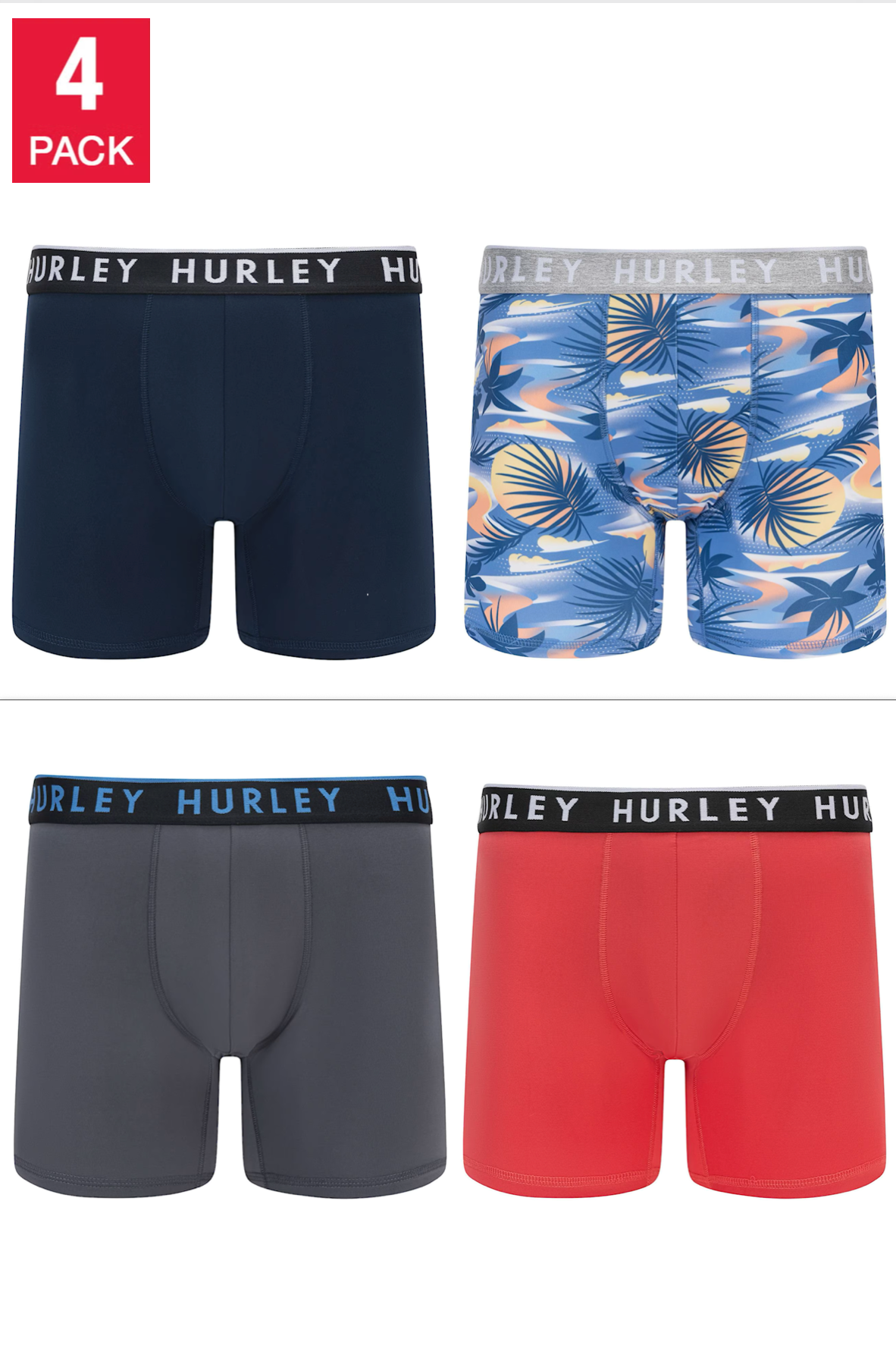 Hurley Men's Mens Boxer Brief, Assorted Colors (4-Pack)
