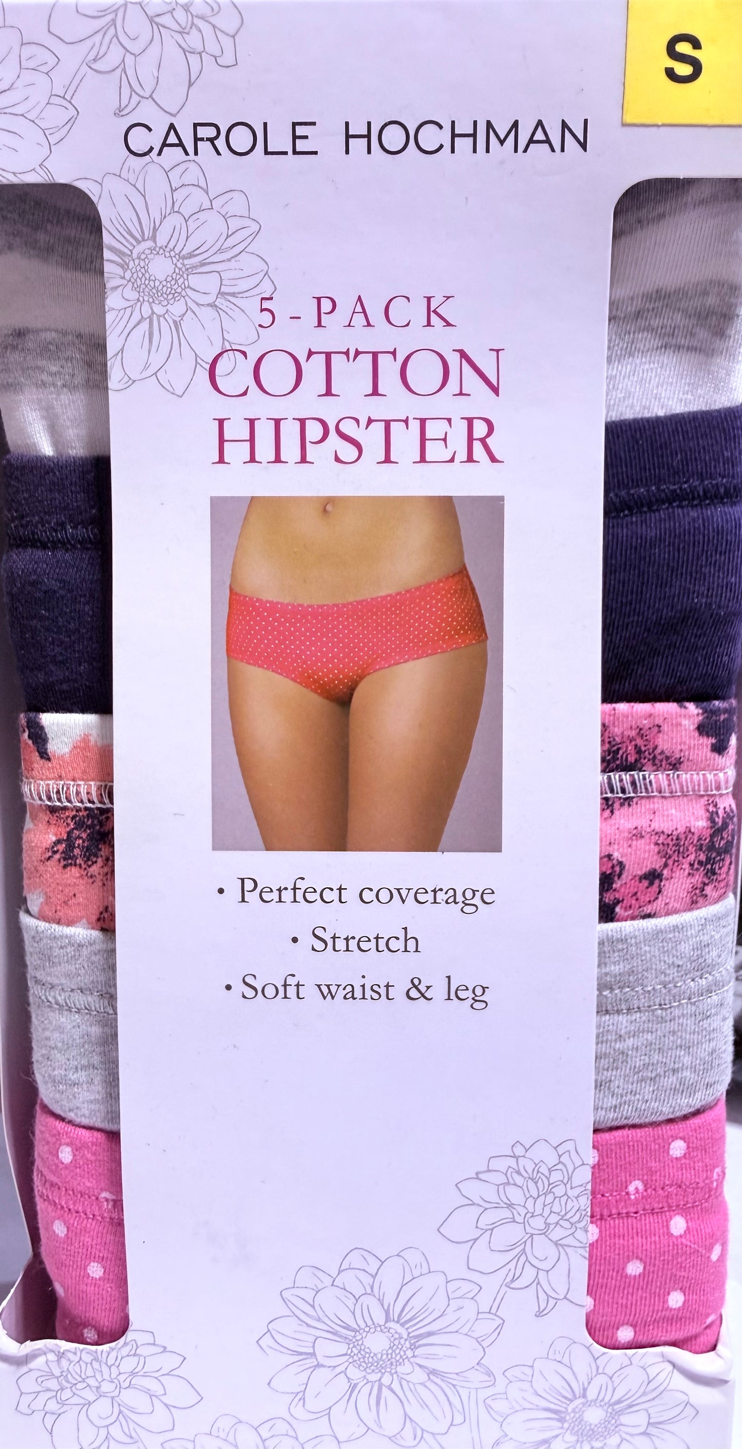 Carole Hochman Cotton Hipster Underwear, Assorted Colors (5-Pack)