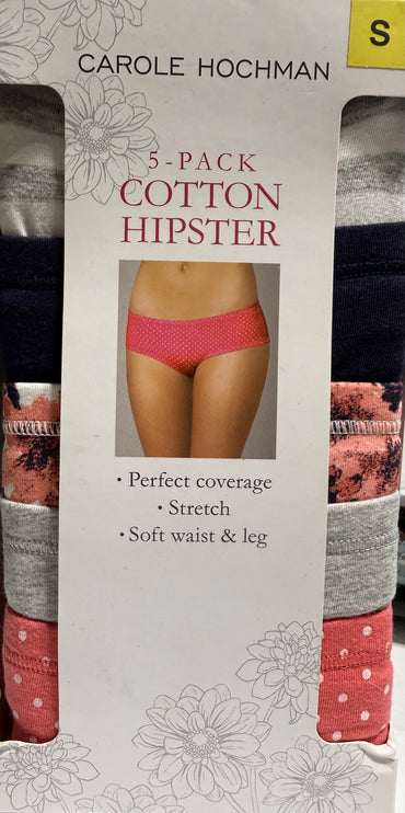 Carole Hochman Cotton Hipster Underwear, Assorted Colors (5-Pack)
