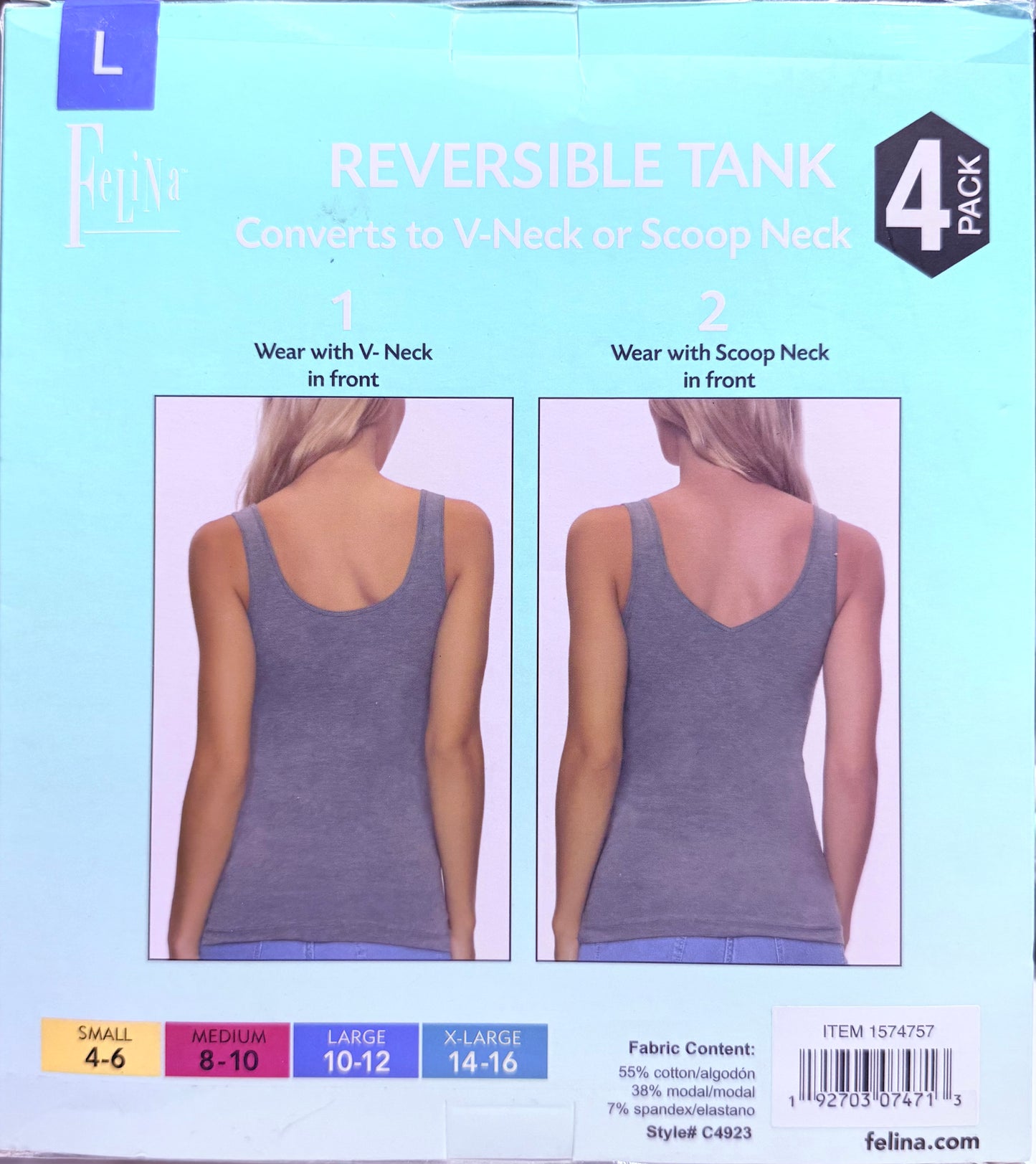 Felina Reversible Cotton Womens Tank Top | (4-Pack)