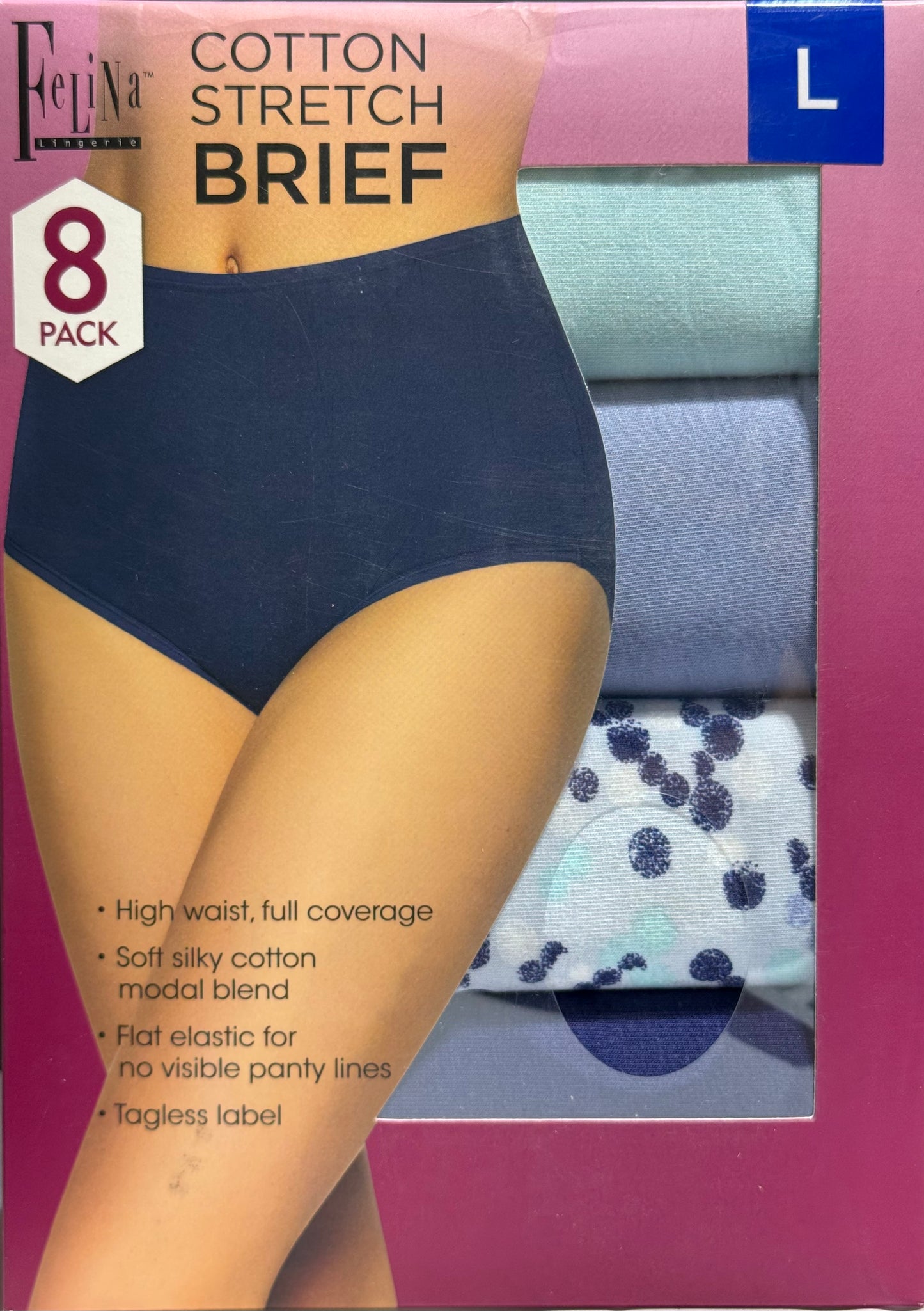 Felina Ladies' Cotton Stretch Brief, Assorted Colors (8-pack)