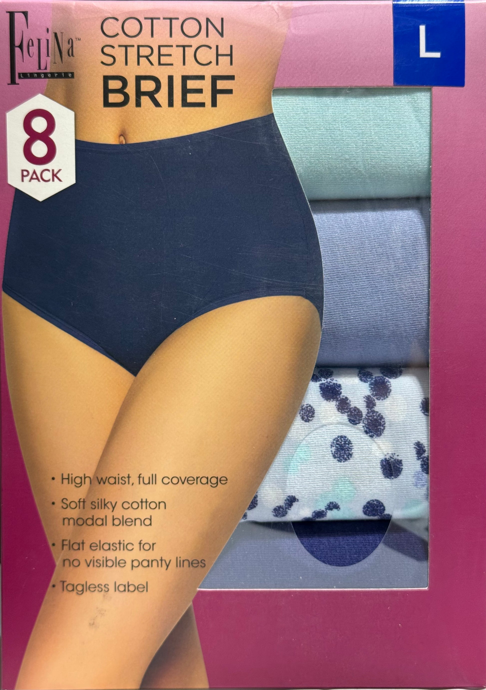 Felina Ladies' Cotton Stretch Brief, Assorted Colors (8-pack)