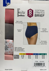 Felina Ladies' Cotton Stretch Brief, Assorted Colors (8-pack)