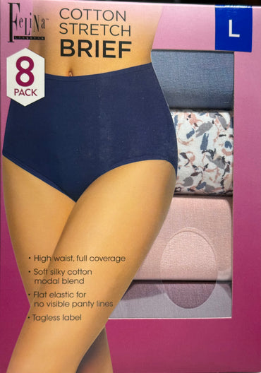 Felina Ladies' Cotton Stretch Brief, Assorted Colors (8-pack)