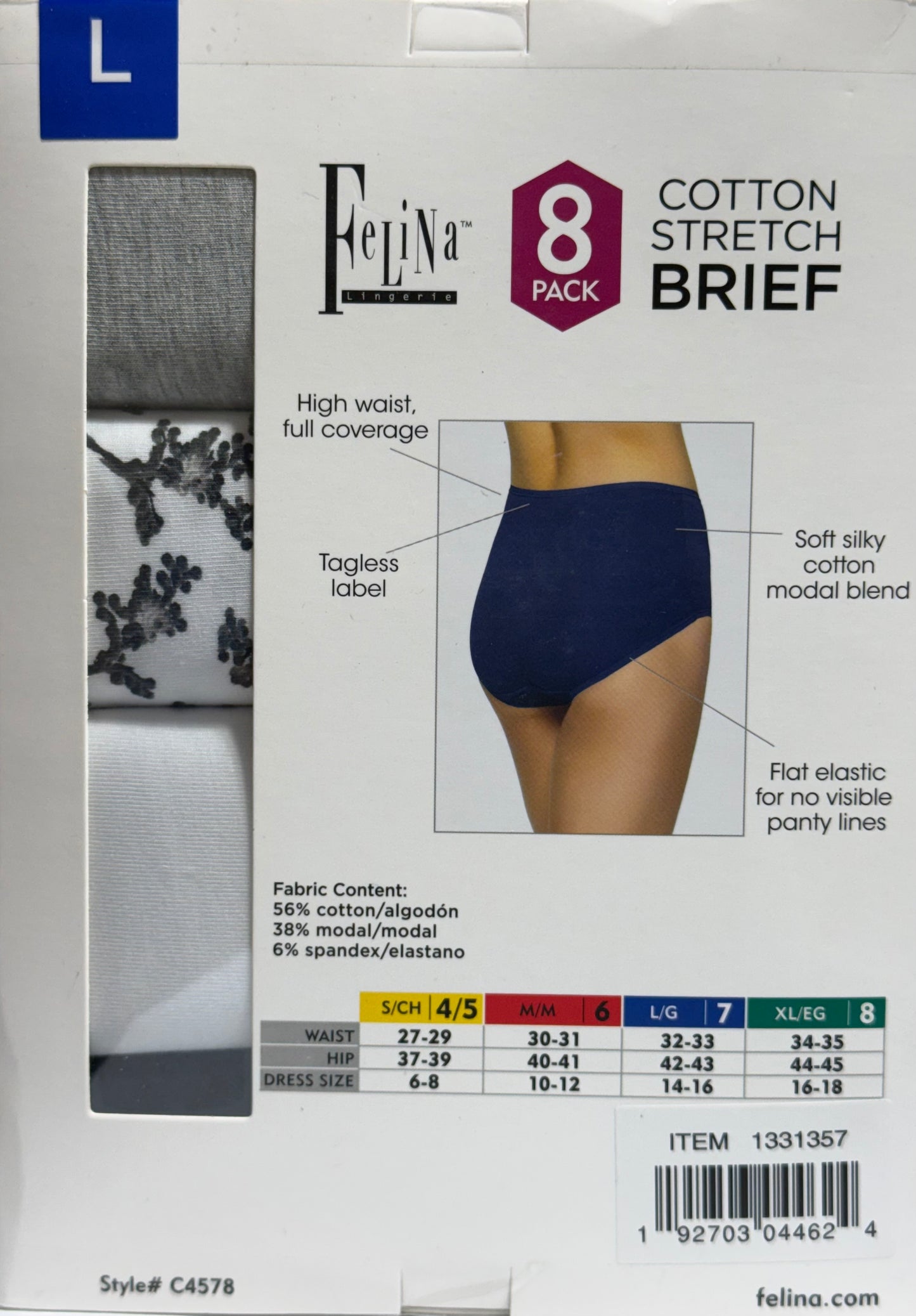 Felina Ladies' Cotton Stretch Brief, Assorted Colors (8-pack)