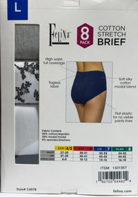 Felina Ladies' Cotton Stretch Brief, Assorted Colors (8-pack)