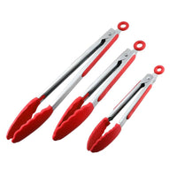 Core Kitchen Stainless Steel Locking Tong, Red (Set of 3)