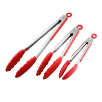 Core Kitchen Stainless Steel Locking Tong, Red (Set of 3)