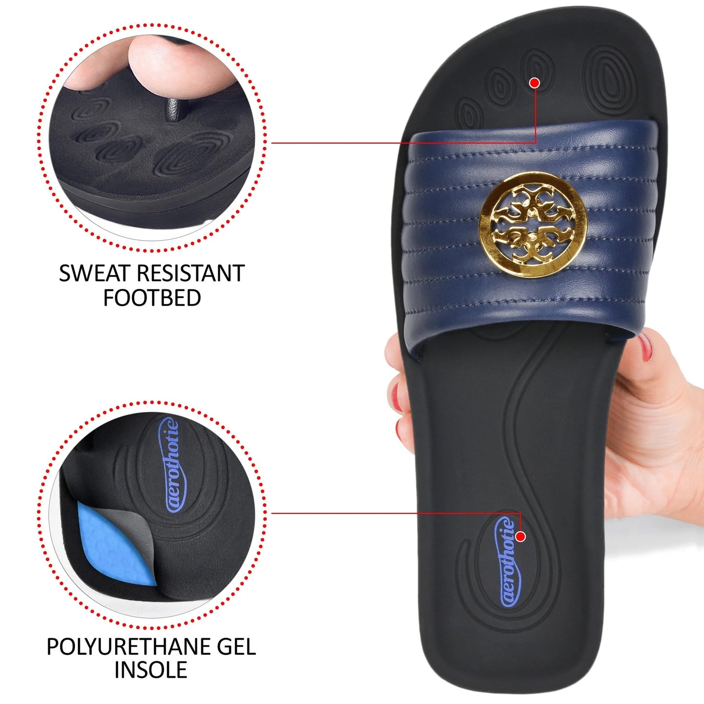 Aerothotic - Orthopedic Casual Slides For Women, OTIS - Navy (L0353)