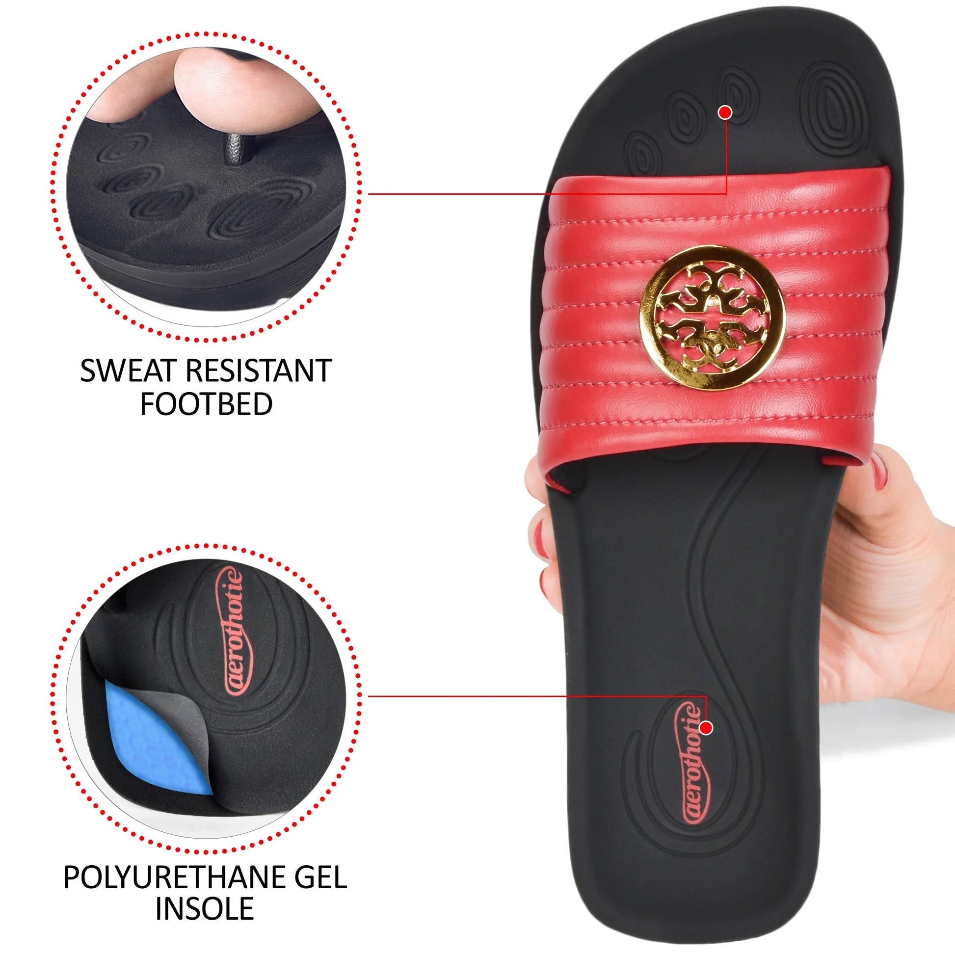 Aerothotic - Orthopedic Casual Slides For Women, OTIS - Red (L0353)