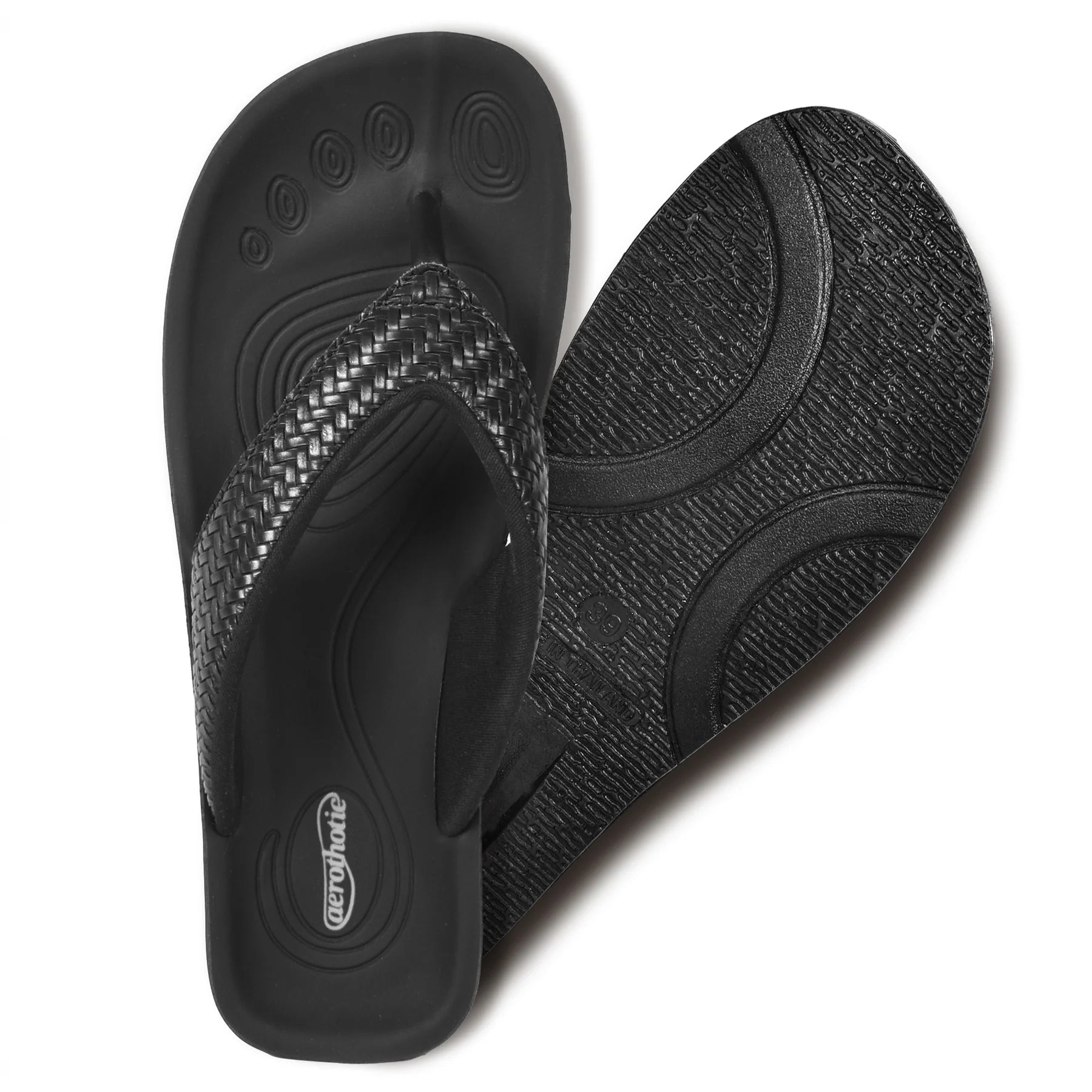 Aerothotic - Dune Women’s Arch Support Thong Flip Flop Sandals , Black