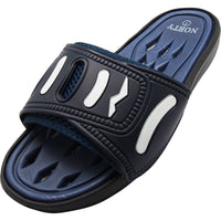 NORTY Mens Drainage Slide Sandals Adult Male Footbed Sandals, Navy