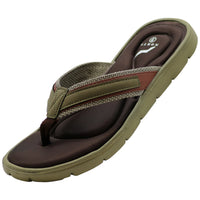 NORTY Mens Memory Foam Flip Flops Adult Male Thong Sandals, (12126) Olive/Brown