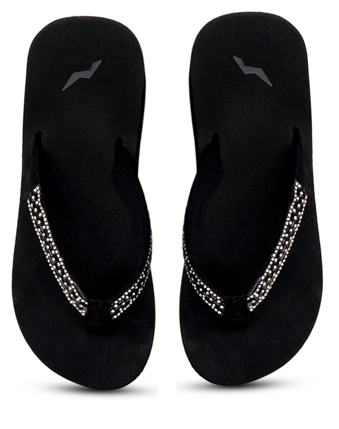 Norty Women's Rhinestone Wedge Sandal Flip Flop, Black (12056)