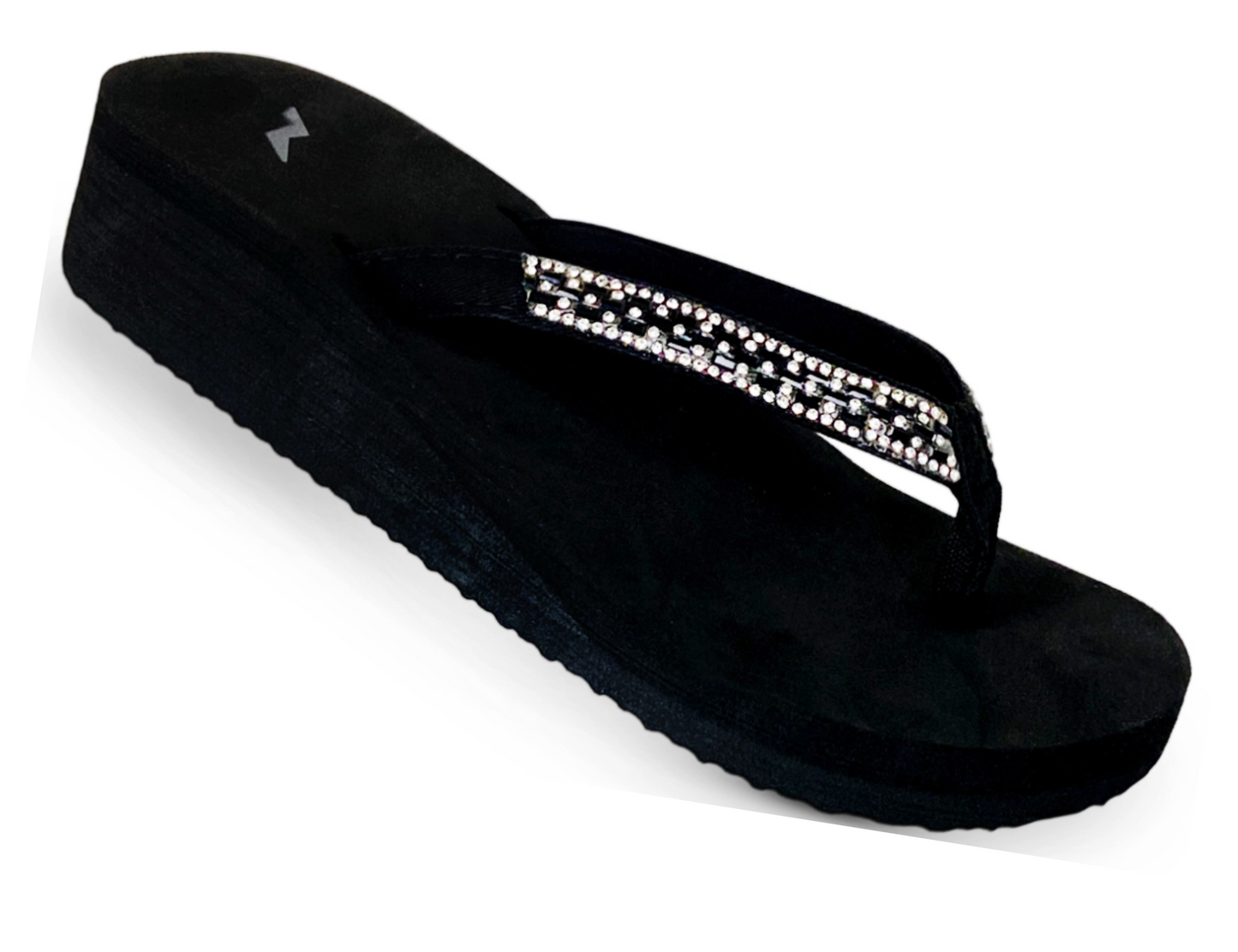 Norty Women's Rhinestone Wedge Sandal Flip Flop, Black (12056)