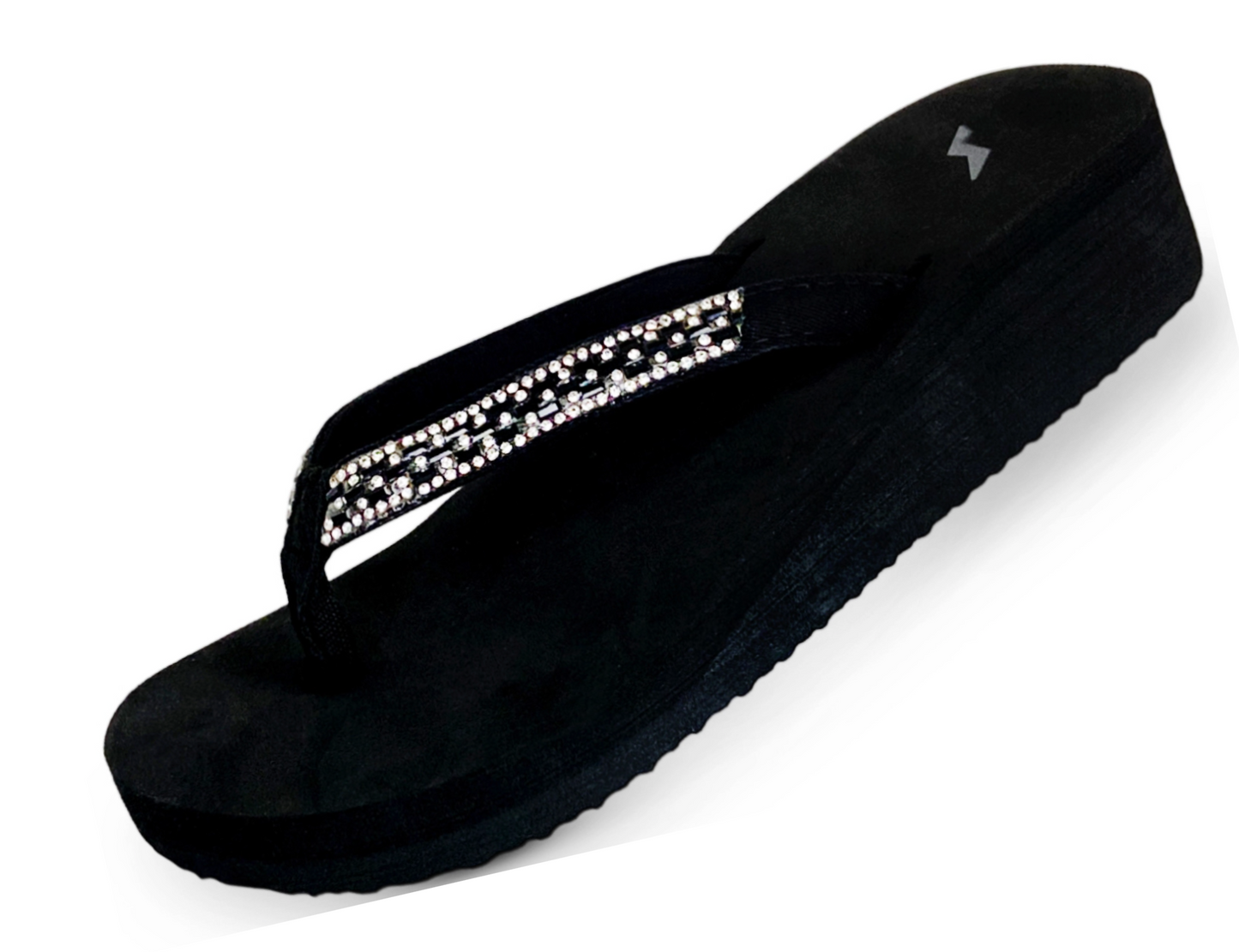 Norty Women's Rhinestone Wedge Sandal Flip Flop, Black (12056)