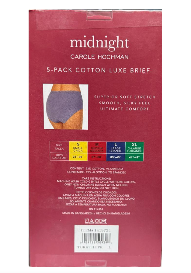 Carole Hochman Ladies' Midnight Cotton Stretch Brief (5-Pack)