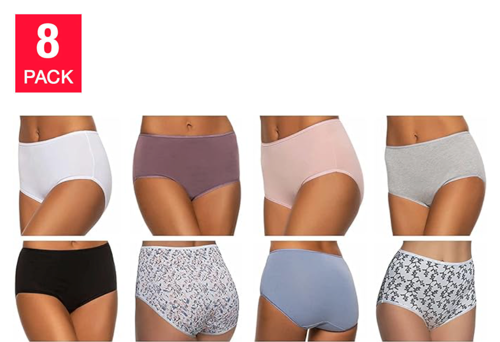Felina Ladies' Cotton Stretch Brief, Assorted Colors (8-pack)