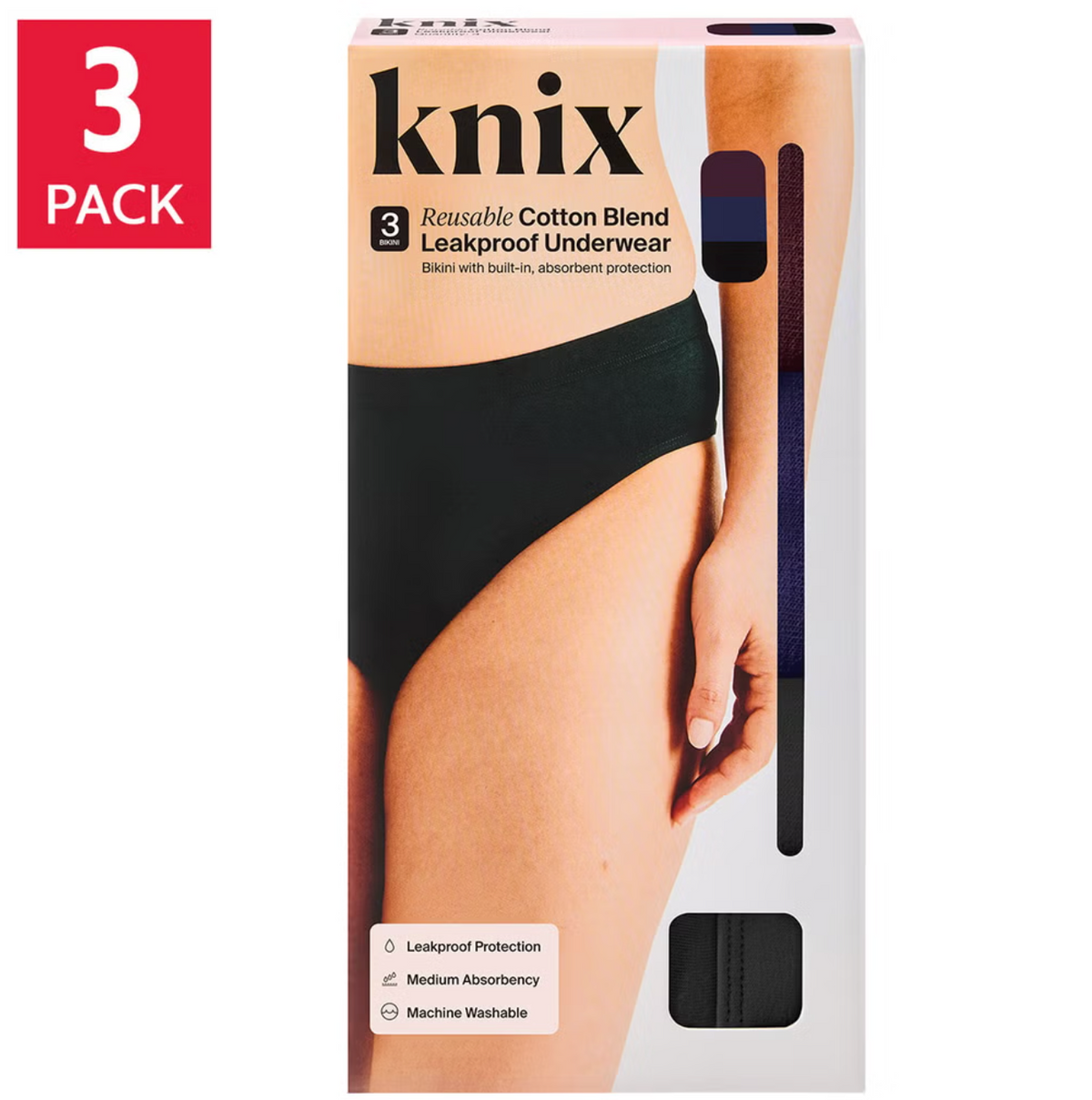 Knix Women's Cotton Blend Leakproof Underwear, (3-Pack)