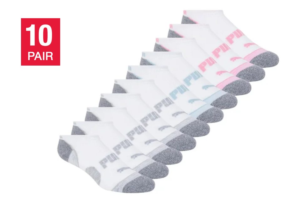PUMA Women's Sports No-Show Socks, Assorted colors (10-Pair)