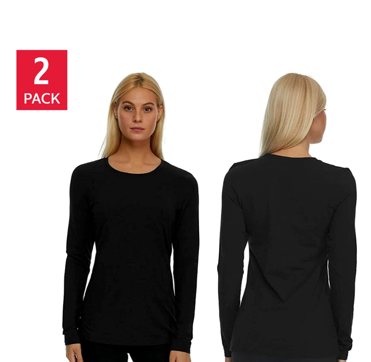 Felina Women's Long Sleeve Layering Crew Neck T-Shirts (2-pack)