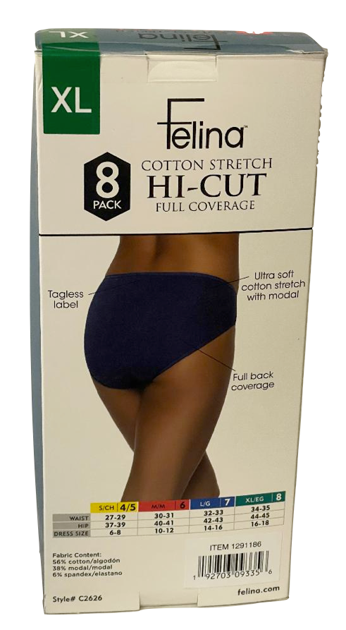 8-pack Felina Ladies Underwear Panty Hi-Cut Cotton Modal Full Coverage,  size XL - Conseil scolaire francophone de Terre-Neuve et Labrador