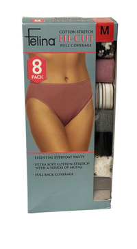 Felina Cotton Full Coverage Hi Cut - Assorted Colors (8-Pack)