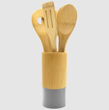 Bombay (Set of 7) Bamboo Kitchen Utensils with Round Crock