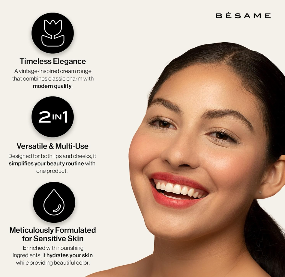 Besame Cosmetics Crimson Cream Rouge, Rose Pink (1959)