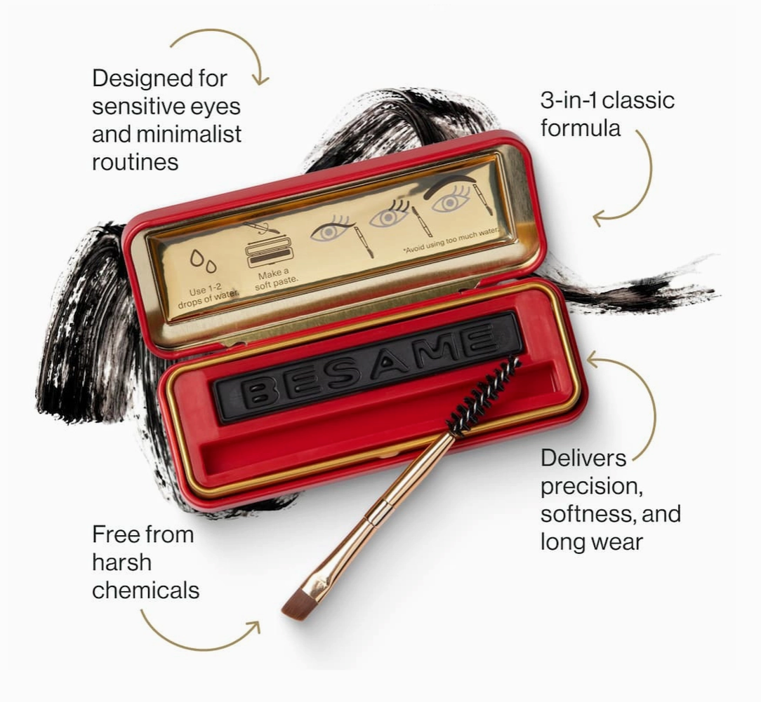 Besame Cosmetics Cake Mascara, Liner & Brow & Brow Definer, Black