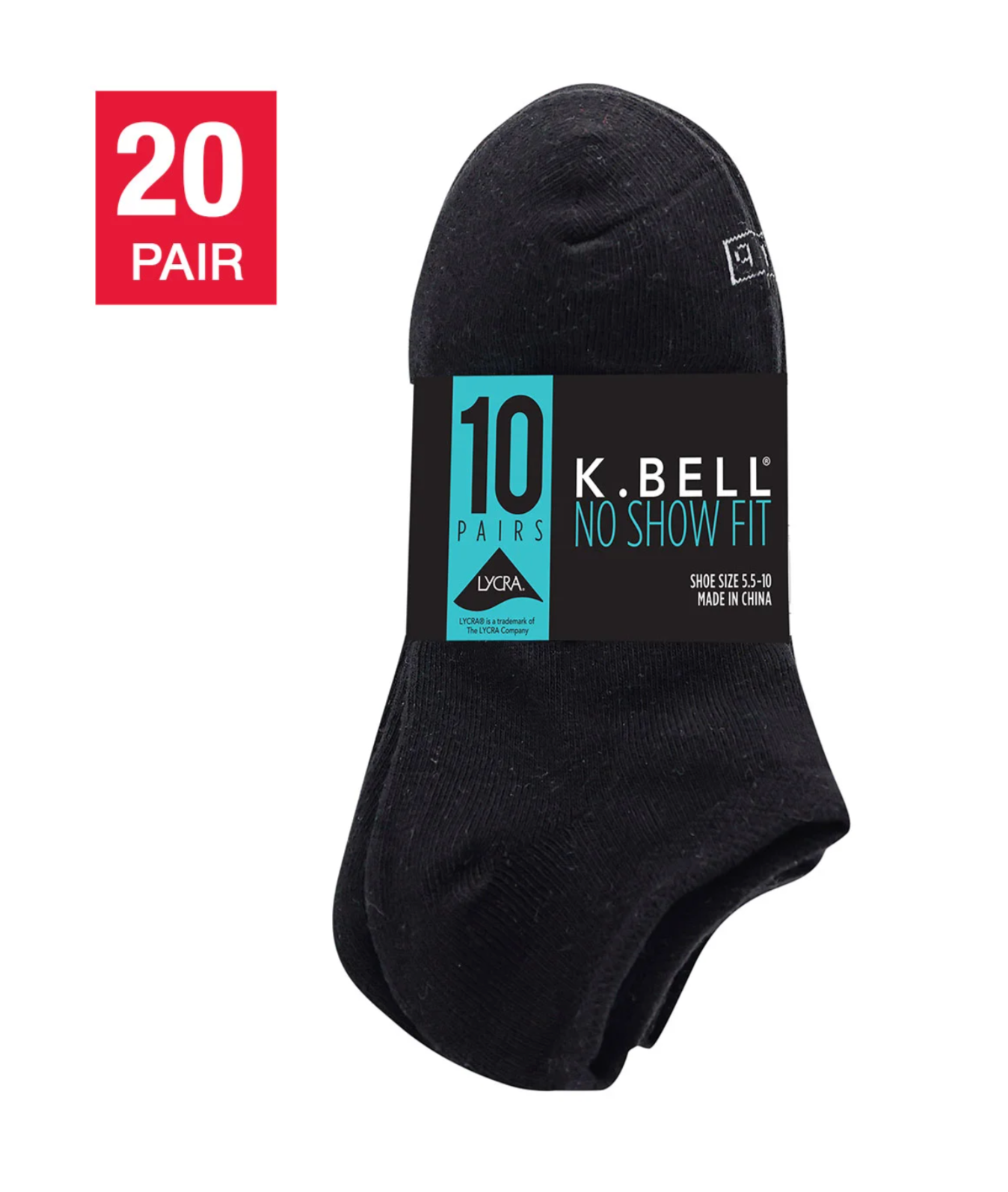 K Bell Women's No Show Sock - Black (20-Pair)