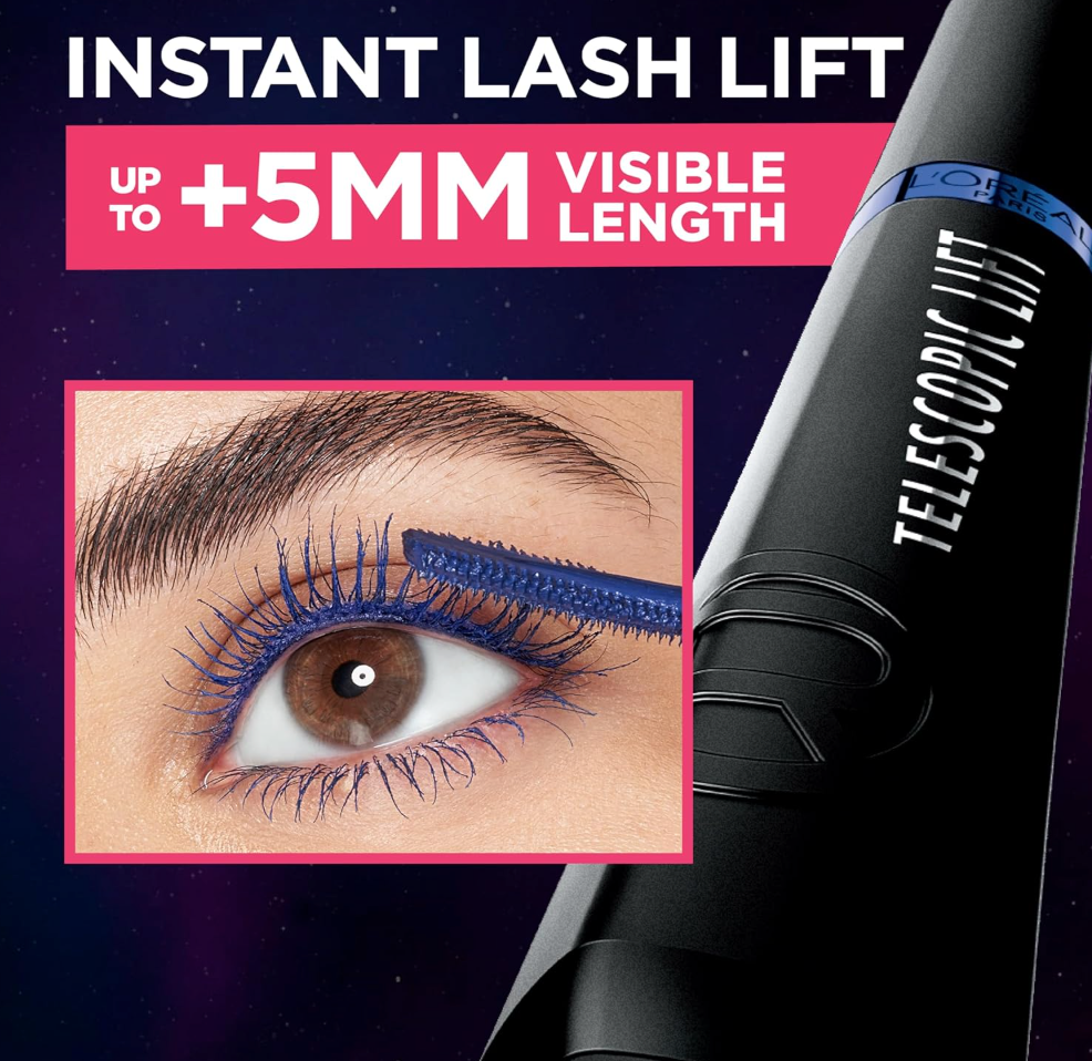 L'OREAL Telescopic Lift Washable Mascara, Lengthening and Volumizing, Stellar Blue (994)