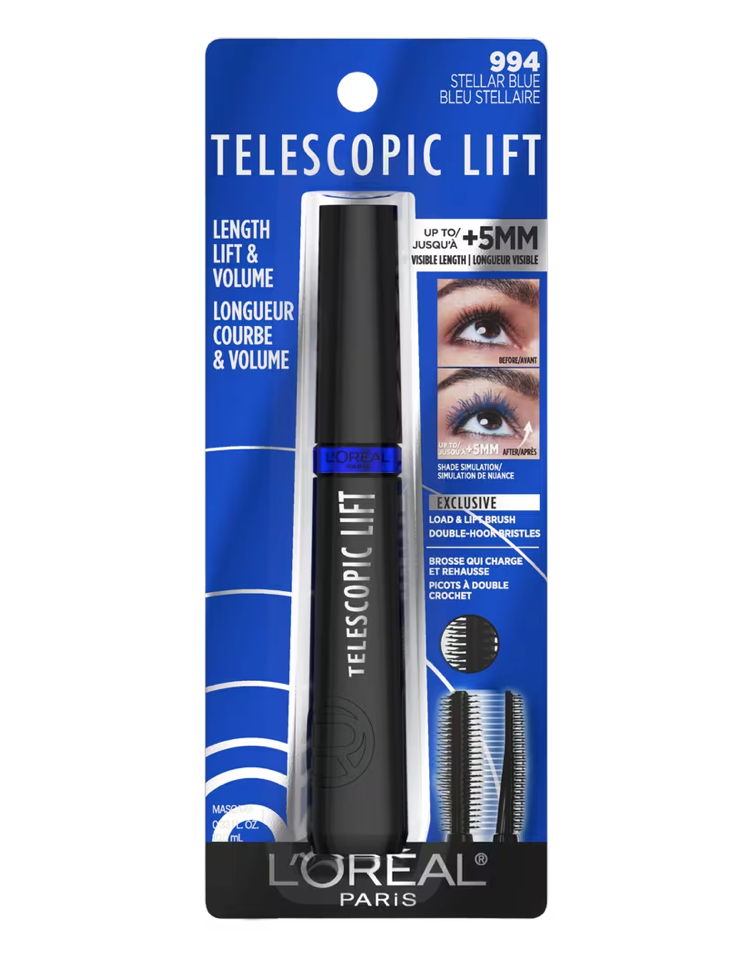 L'OREAL Telescopic Lift Washable Mascara, Lengthening and Volumizing, Stellar Blue (994)