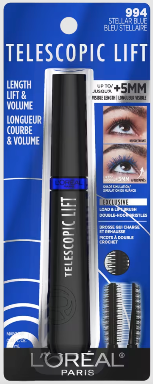 L'OREAL Telescopic Lift Washable Mascara, Lengthening and Volumizing, Stellar Blue (994)