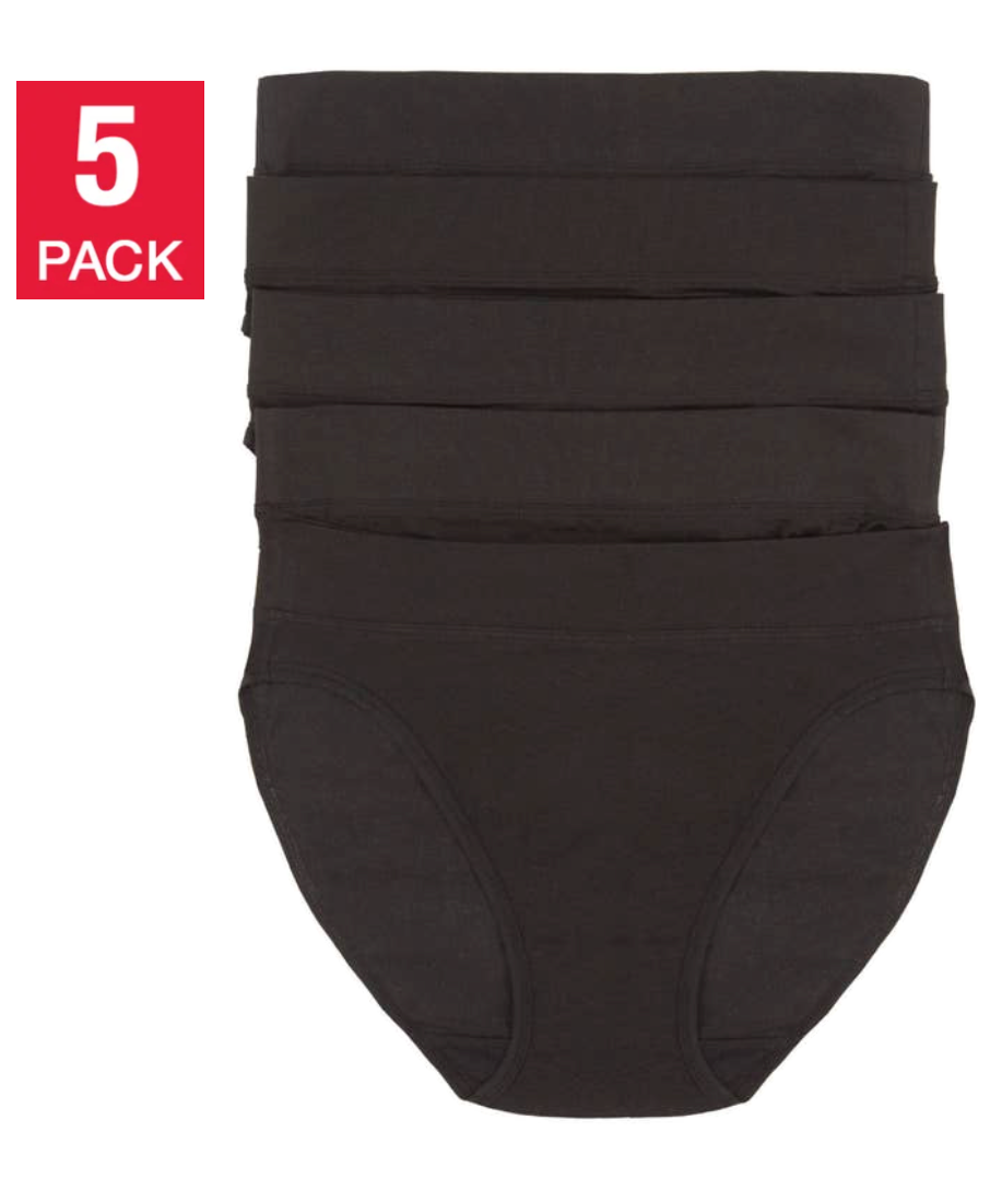 Felina Pima Cotton Hi-Cut Underwear - Black (5-pack)