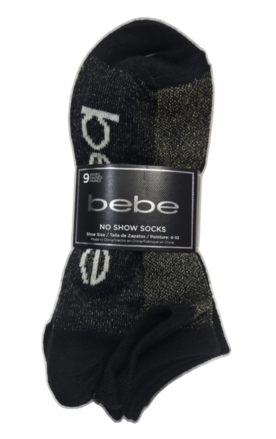 Bebe Logo Socks Black patterns & Colors, Size (4 -10) (9 Pairs)
