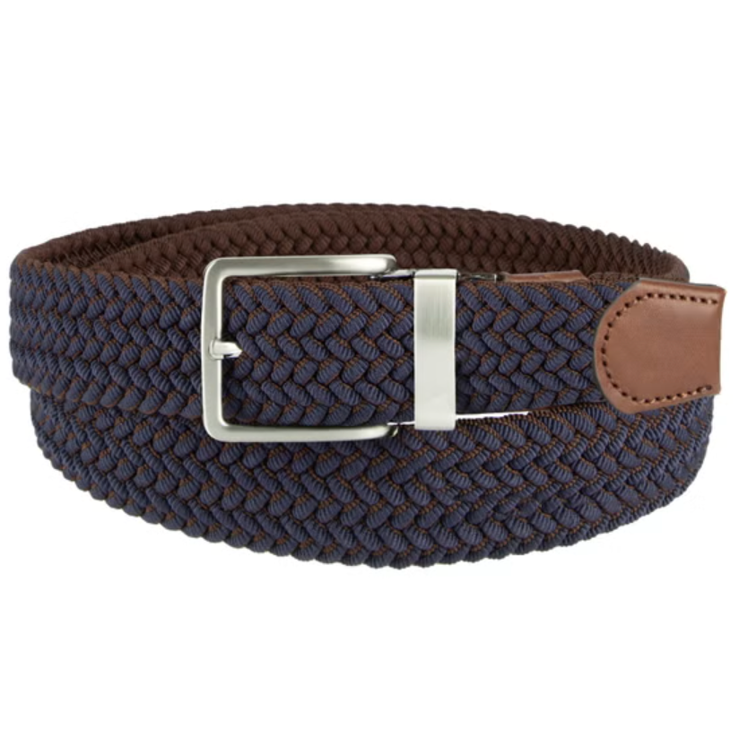 Tommy Bahama Men's Stretch Braided Reversible Belt, Navy/Brown