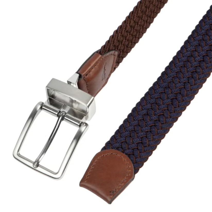 Tommy Bahama Men's Stretch Braided Reversible Belt, Navy/Brown