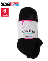 32 Degrees Women's Cool Comfort Ankle Running Socks, Black (6-Pack)