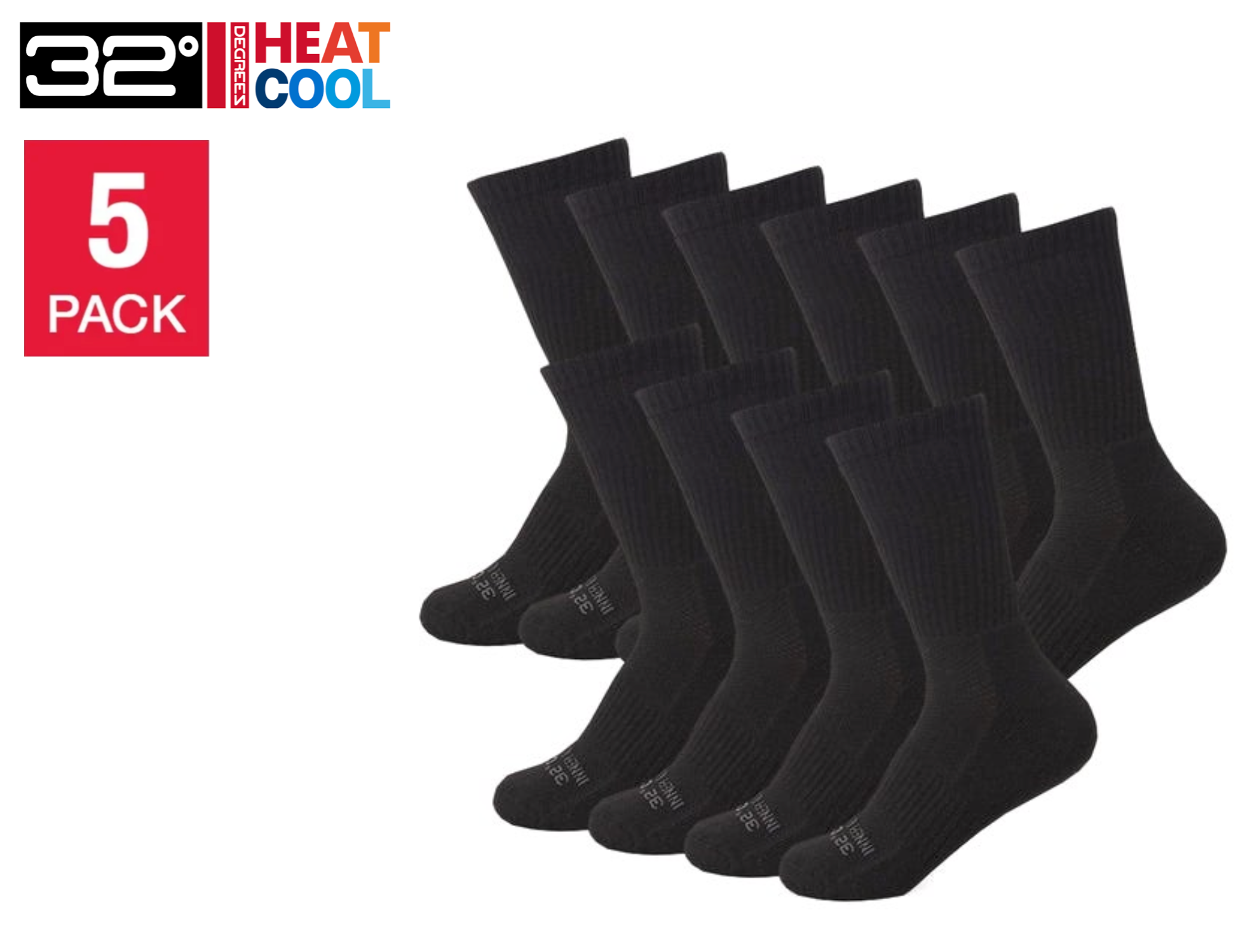 32 Degrees Women's Cool Comfort Crew Socks, Black (5-Pack)