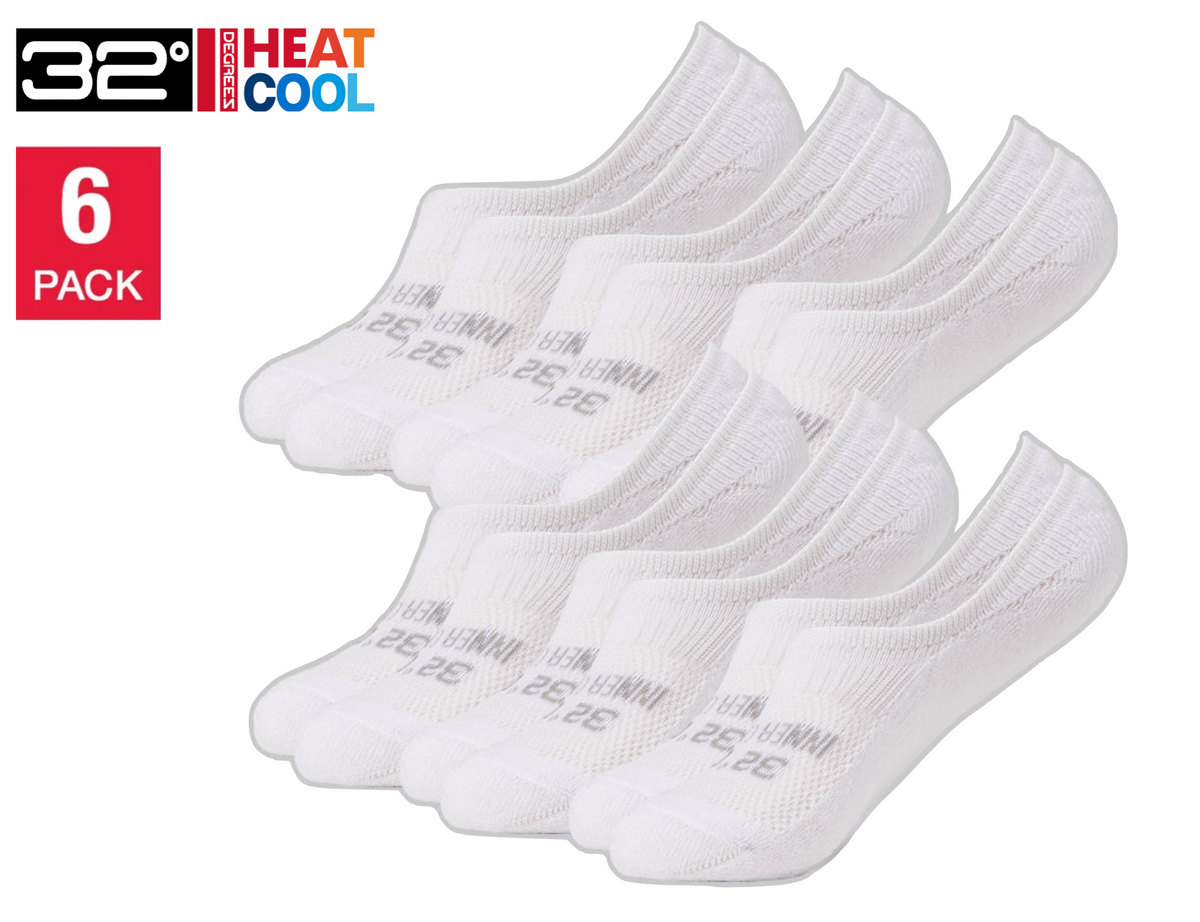 32 Degrees Women's Cool Comfort No-Show Socks, White (6-Pack)