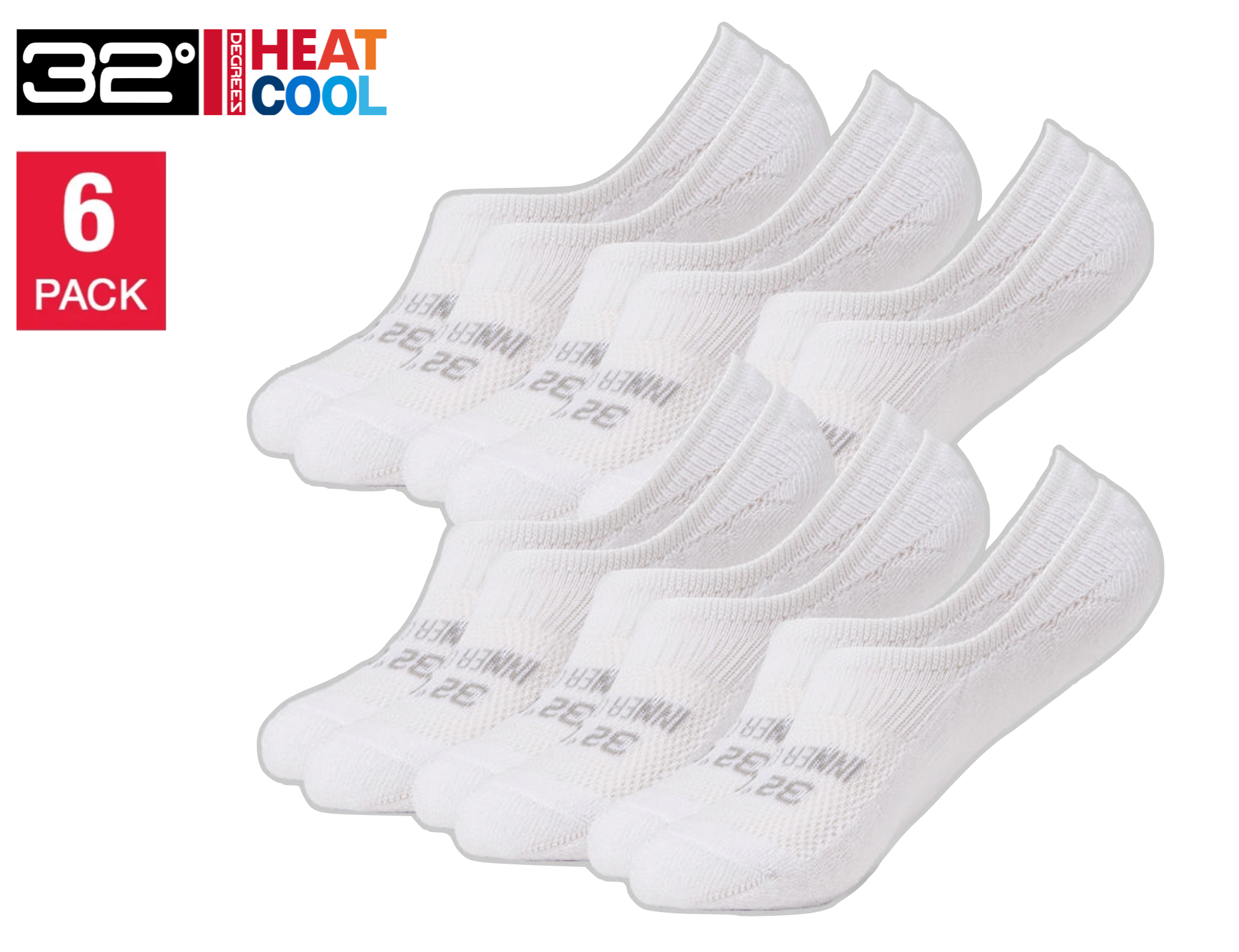 32 Degrees Women's Cool Comfort No-Show Socks, White (6-Pack)