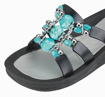 Grandco Sandals - Venice Women's Turquoise Beaded Slide Sandal, Turquoise
