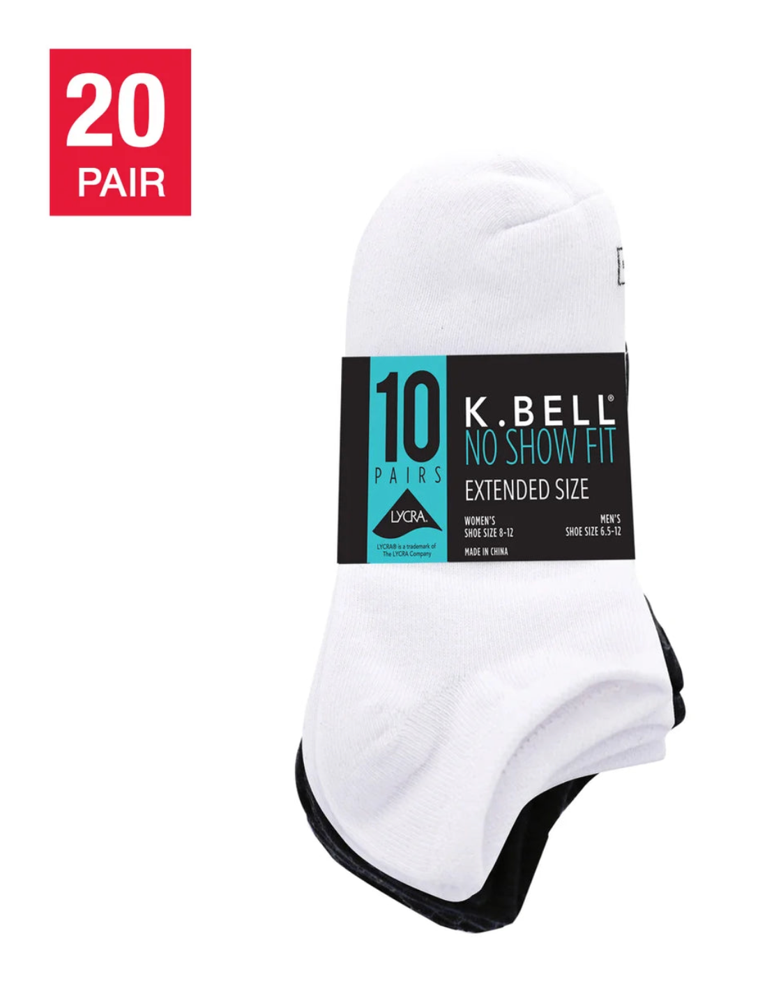 K Bell Women's No Show Sock - (Multi) Black/White (20-Pair)