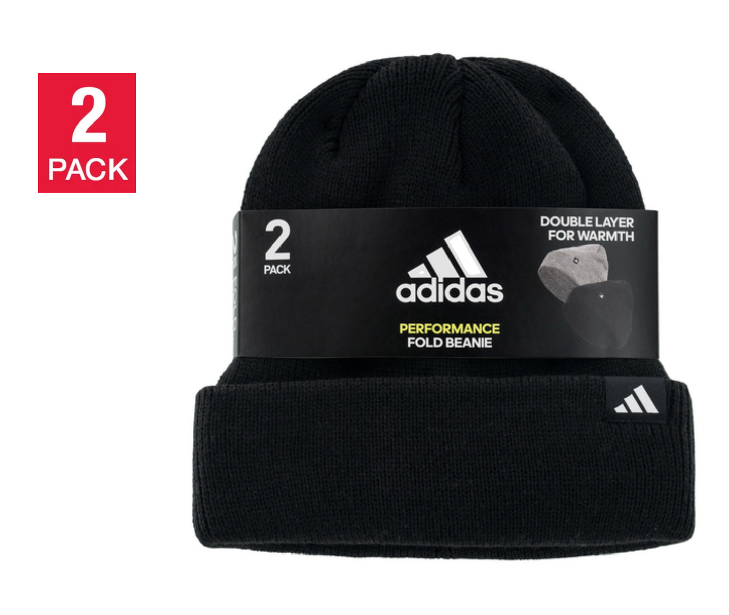 adidas Unisex Fold Beanie - Black and Gray (2-Pack)
