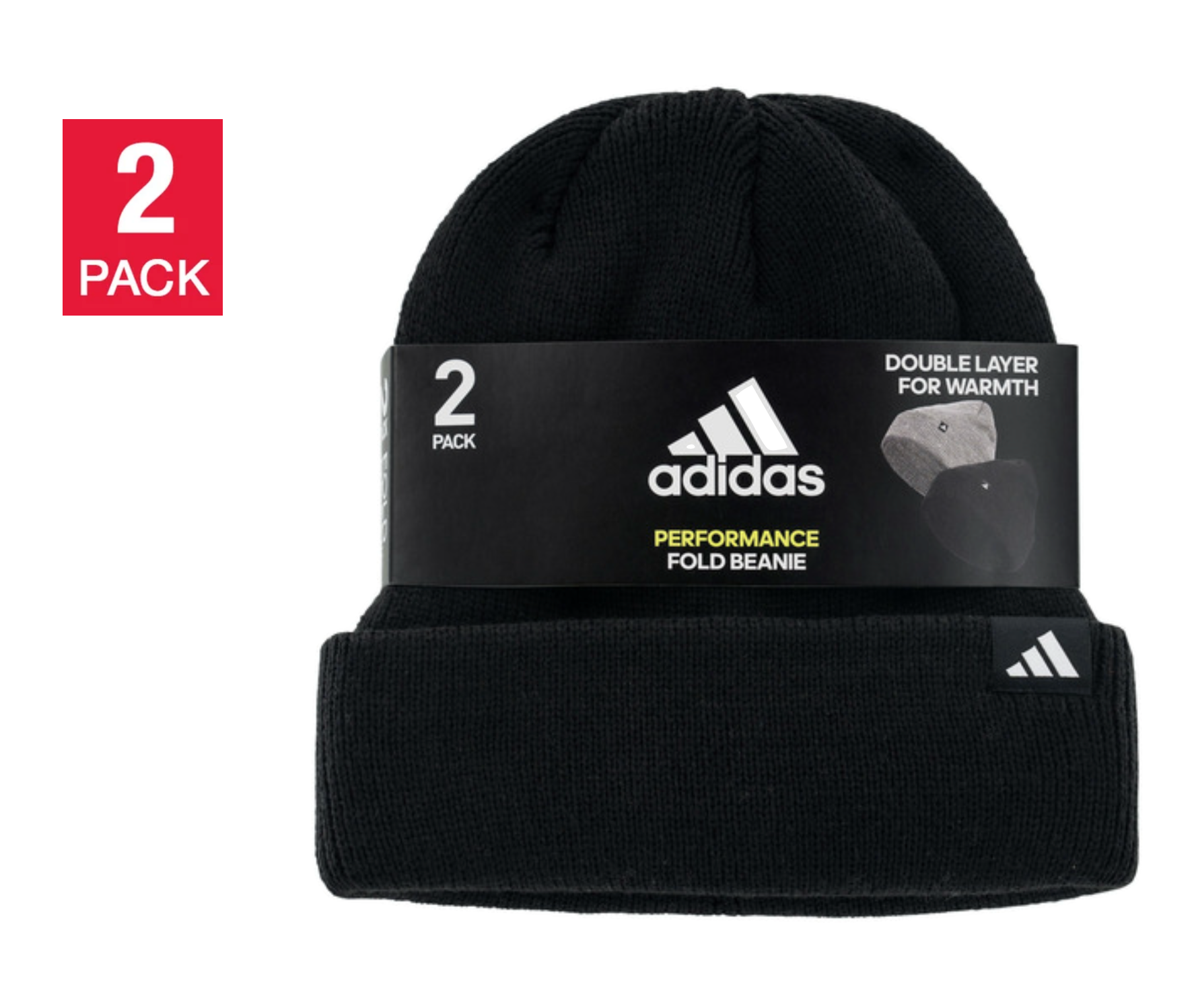adidas Unisex Fold Beanie - Black and Gray (2-Pack)