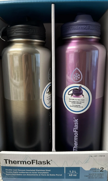 ThermoFlask  Stainless Steel Water Bottle, 40oz, Assorted Colors (2-pack)