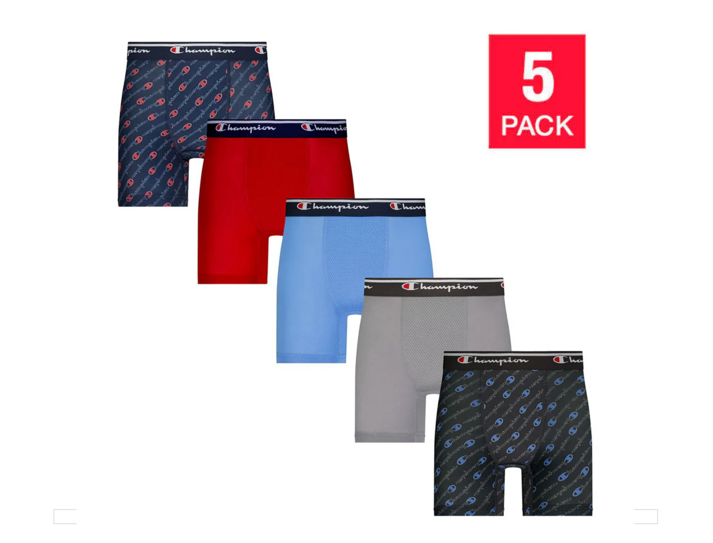 Champion Boys - Performance Boxer Brief, Dress Blues Logo (5-Pack)